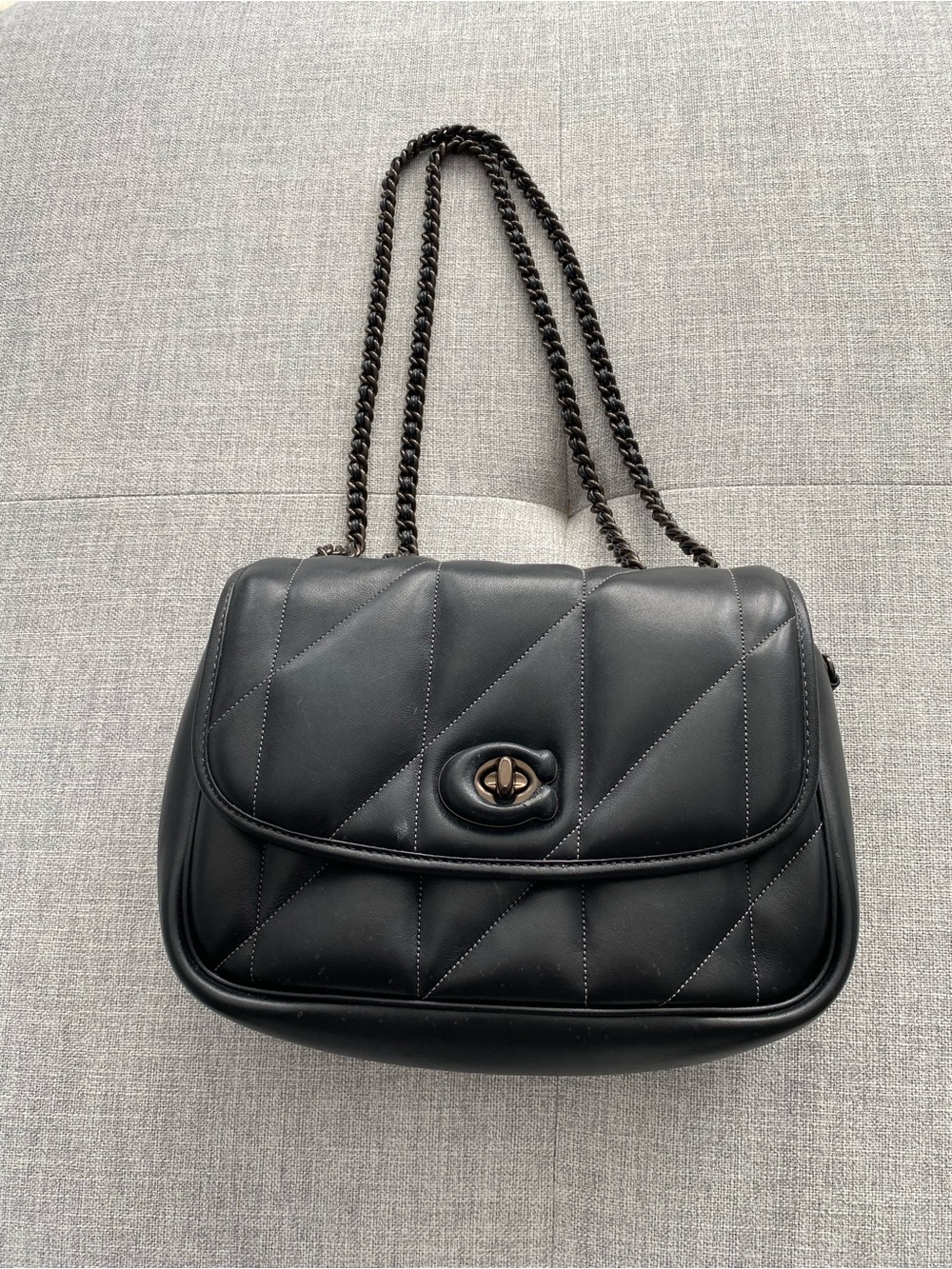 Coach Classic Black Quilted Shoulder Bag with Chain Strap